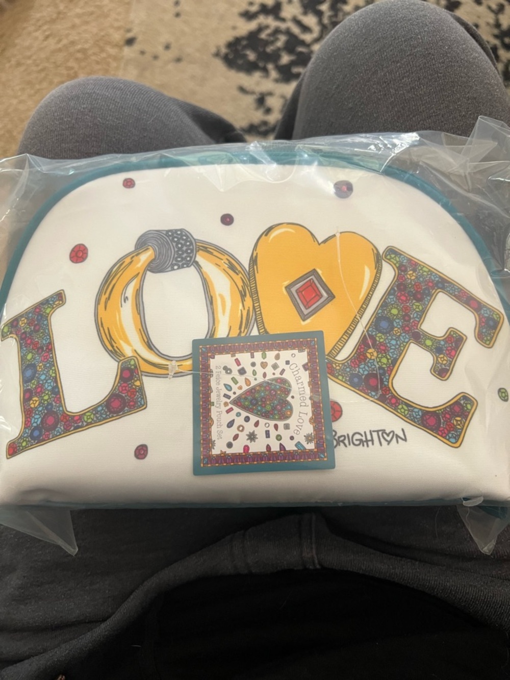 Brighton White Cosmetic Pouch with Multicolored Gem Heart